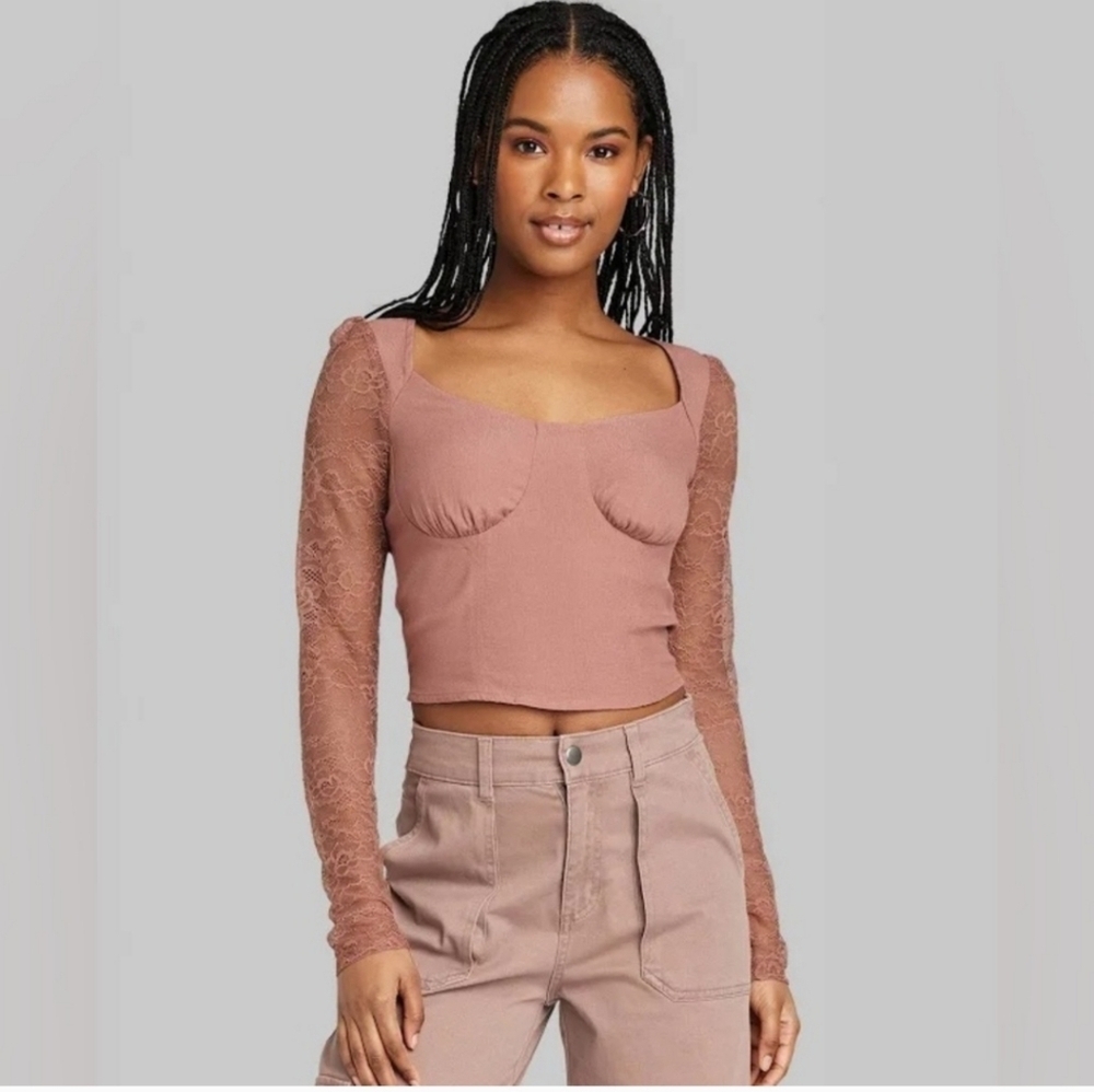 Wild Fable Crop Top Lace Long Sleeve Women's Blouse